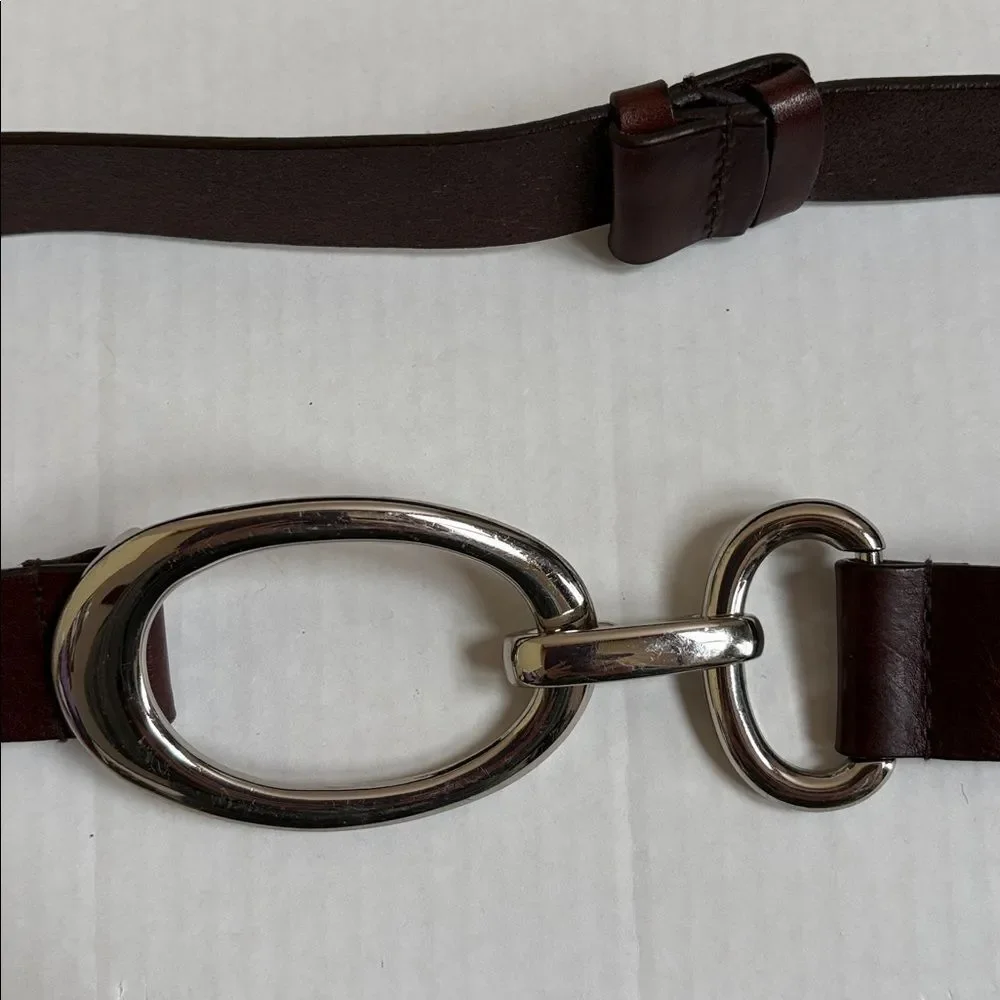 The Limited Brown Italian Leather Adjustable Belt W/Double Chrome Rings Size P/S
